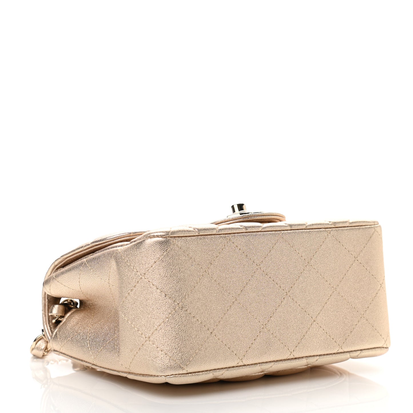 Metallic Lambskin Quilted Mini Square Flap Gold
