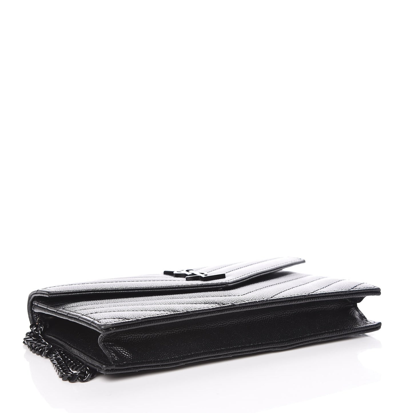 Grain De Poudre Matelasse Chevron Monogram Envelope Chain Wallet Black