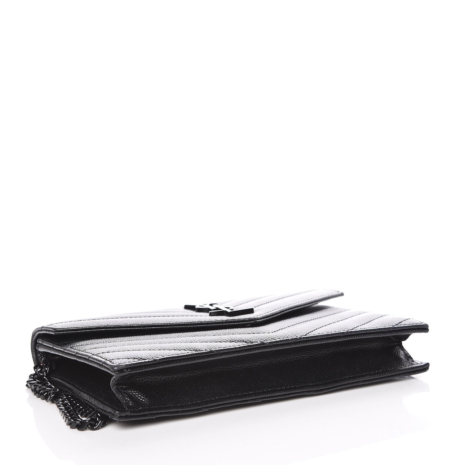 Saint Laurent Grain De Poudre Matelasse Chevron Monogram Envelope Chain Wallet Black 4 of 10