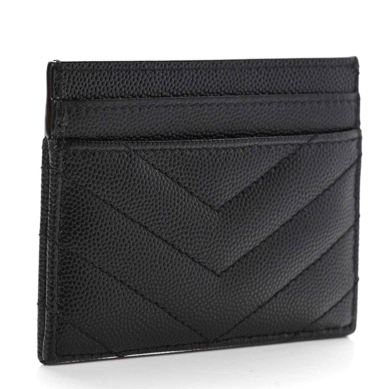 Saint Laurent Grain De Poudre Matelasse Chevron Monogram Credit Card Case Black 3 of 8