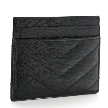 Saint Laurent Grain De Poudre Matelasse Chevron Monogram Credit Card Case Black 3 of 8