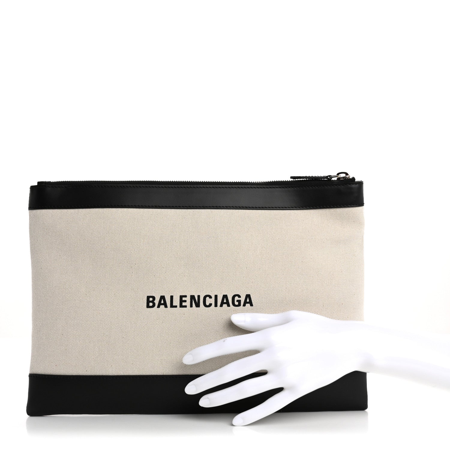 Balenciaga Calfskin Cotton Canvas Logo Clutch Black 2 of 7