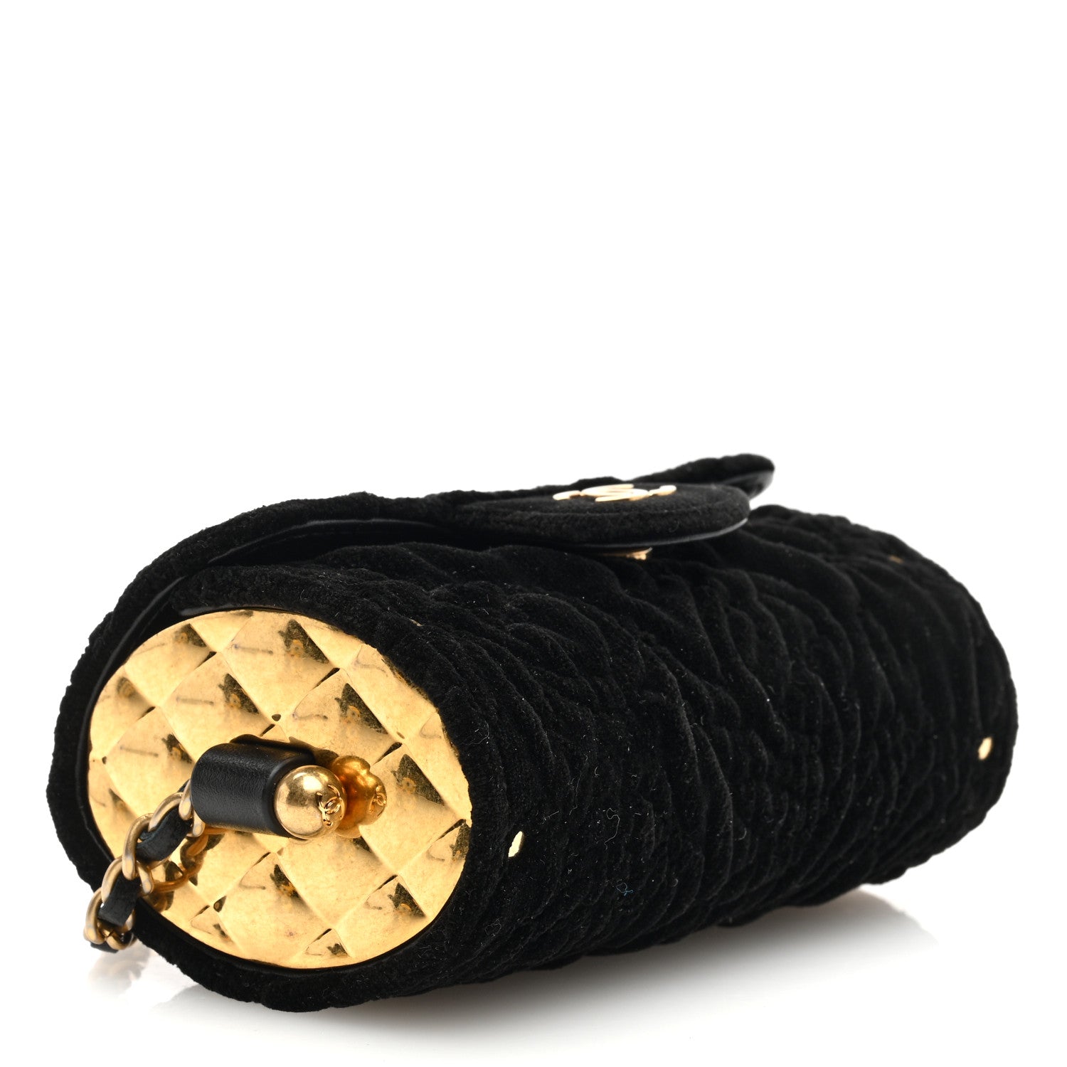 Chanel Velvet Camellia Embossed Jewel Belt Card Holder With Chain Black 4 of 10