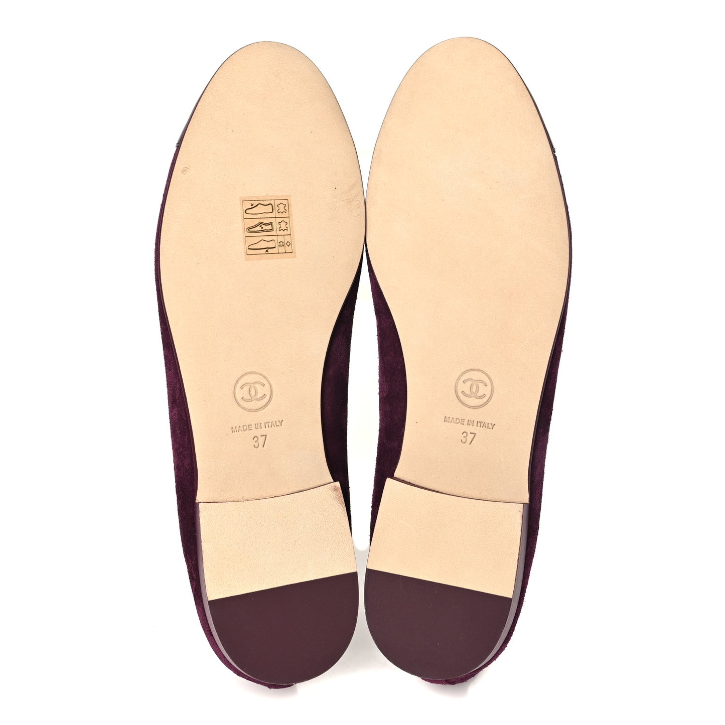 Suede Patent Calfskin Cap Toe CC Ballerina Flats 37 Burgundy
