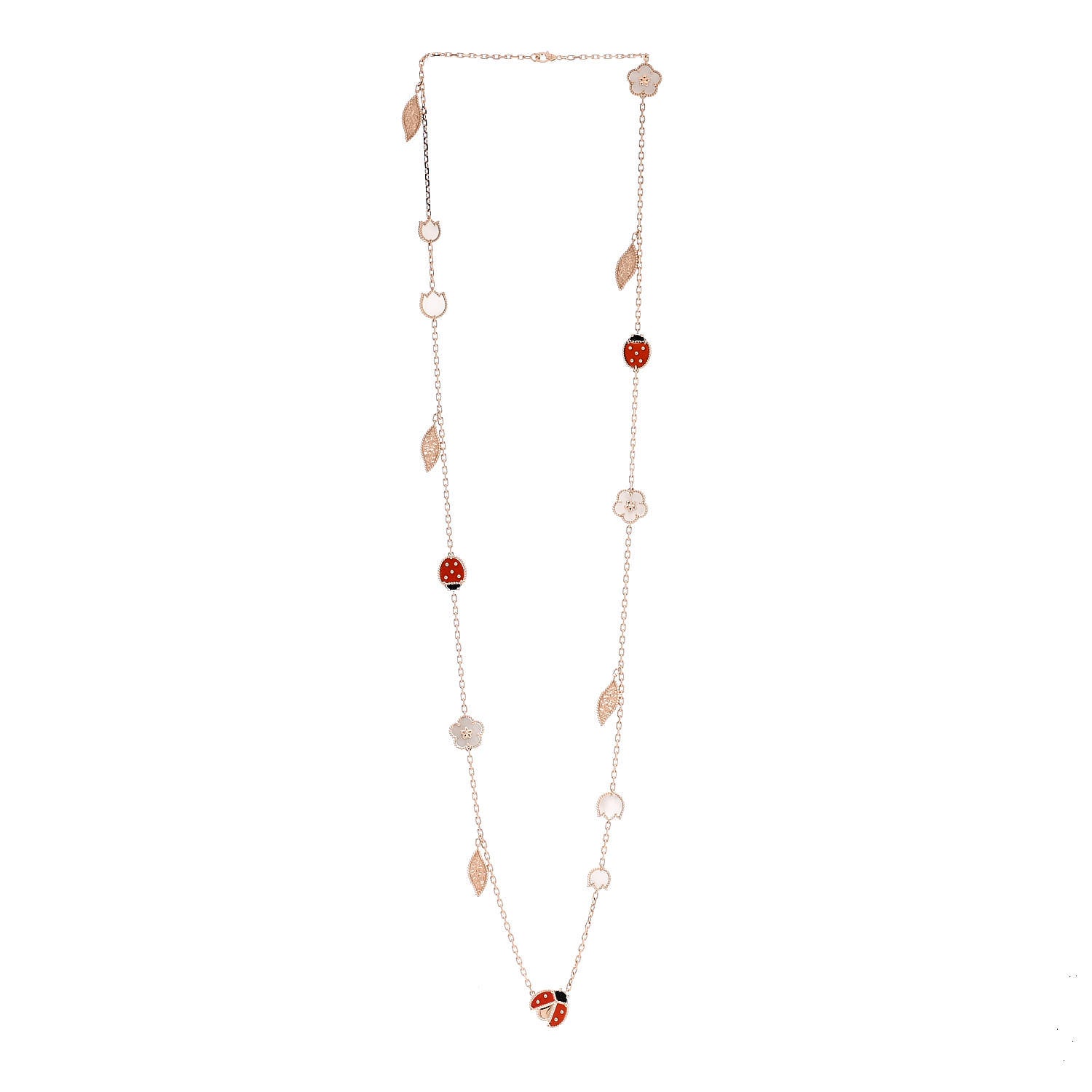 Van Cleef & Arpels 18K Rose Gold Mother of Pearl Carnelian Onyx 15 Motifs Lucky Spring Long Necklace 3 of 5