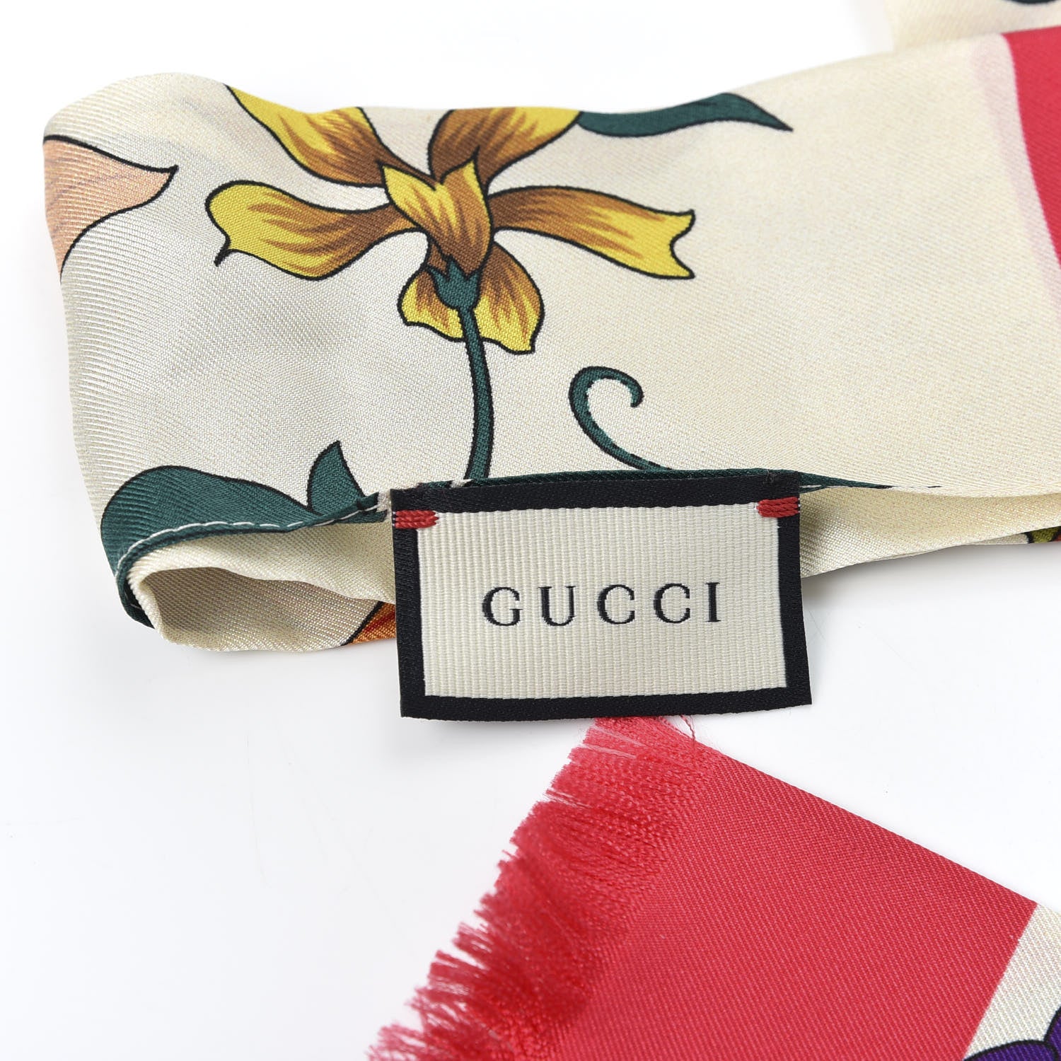 Gucci Silk Twill Flora Neck Bow White Multicolor 5 of 5