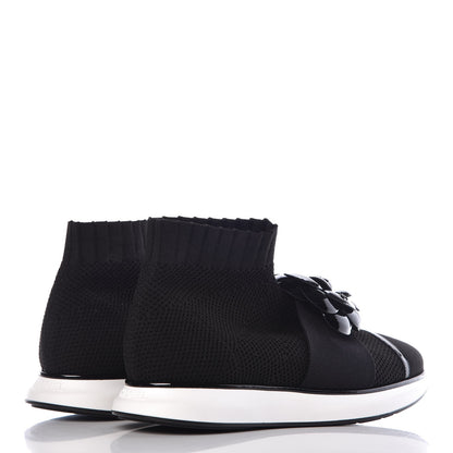 Chanel Knit Patent Calfskin Womens High Top Camellia Sneakers 40 Black 4 of 9