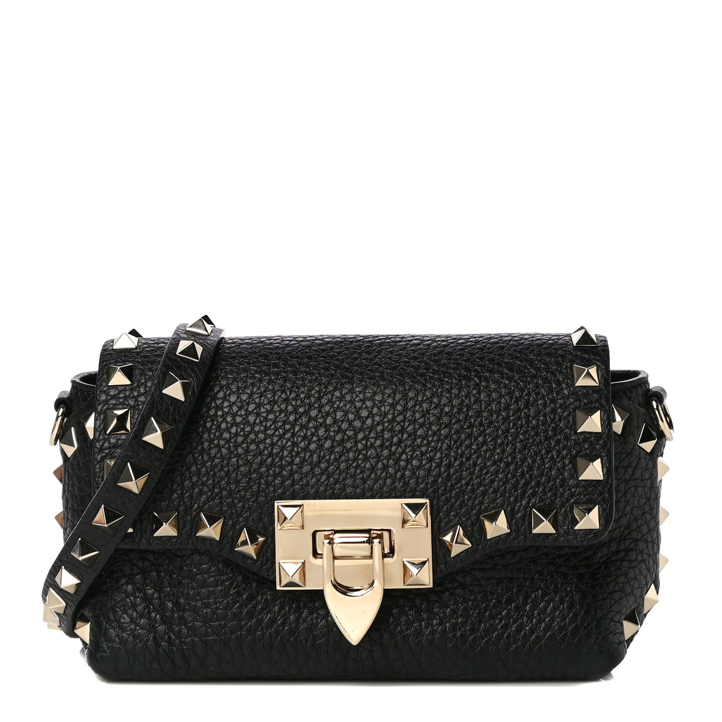 Pebbled Calfskin Mini Rockstud Crossbody Bag Black