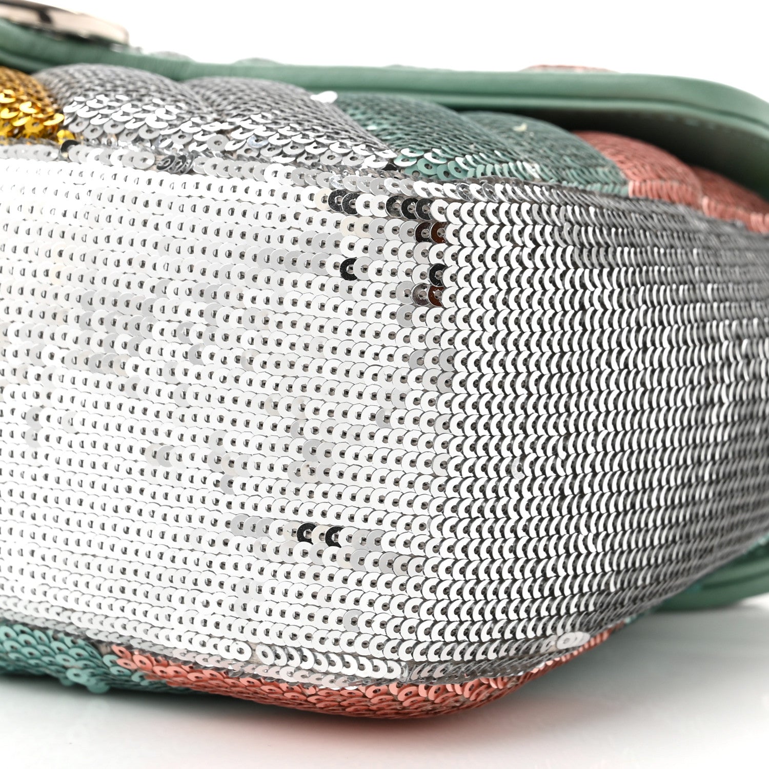 Gucci Sequin Satin Calfskin Matelasse Diagonal Small GG Marmont Shoulder Bag Grigio Argento Verde Chiaro Rosa Giallo Light Water Green 10 of 10