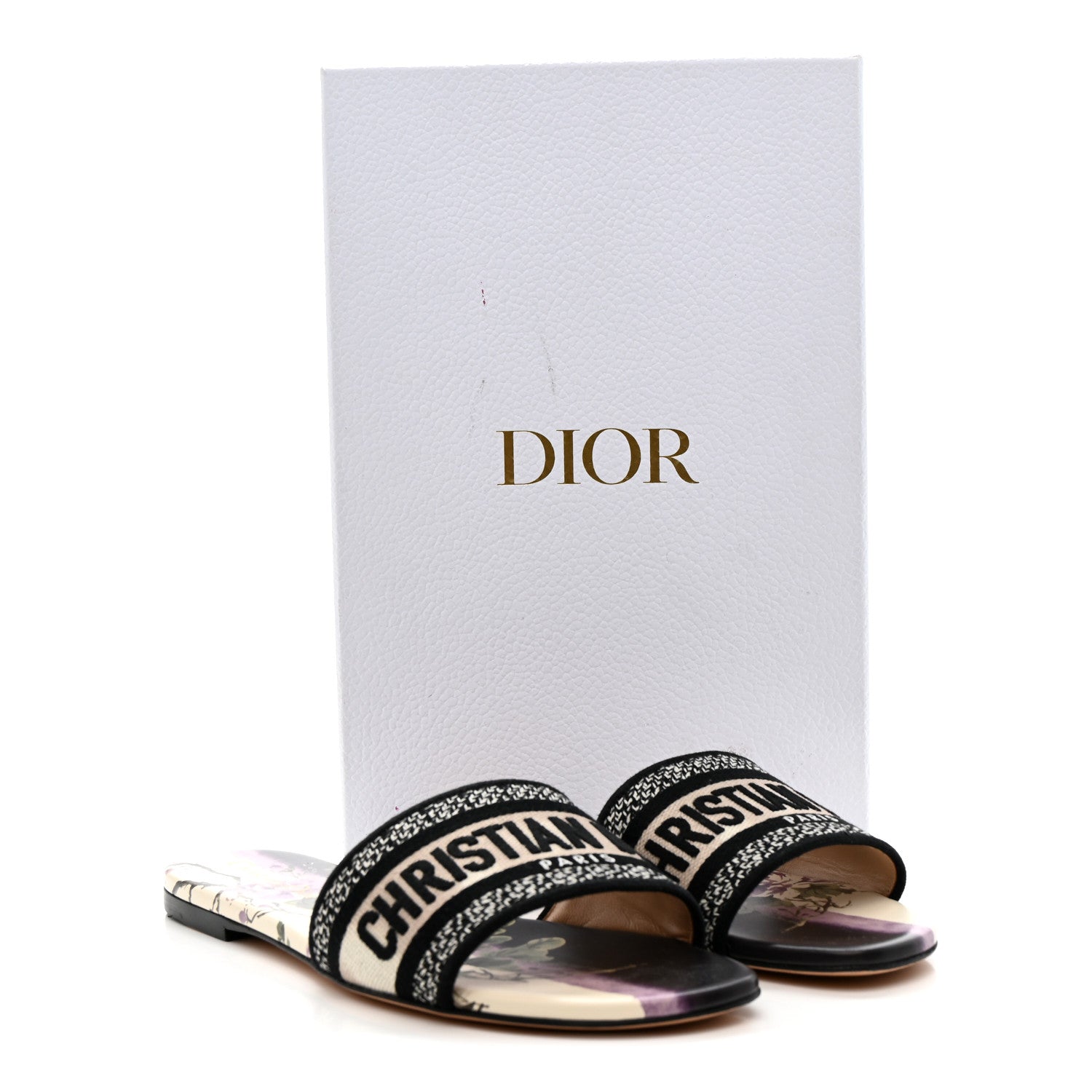 Christian Dior Canvas Pivoine Embroidered Dway Flat Slide Sandals 39.5 Off White Violet 10 of 10