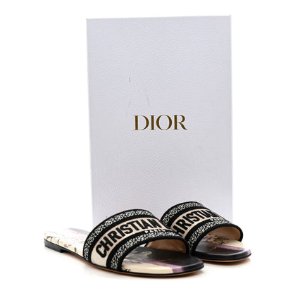 Christian Dior Canvas Pivoine Embroidered Dway Flat Slide Sandals 39.5 Off White Violet 10 of 10