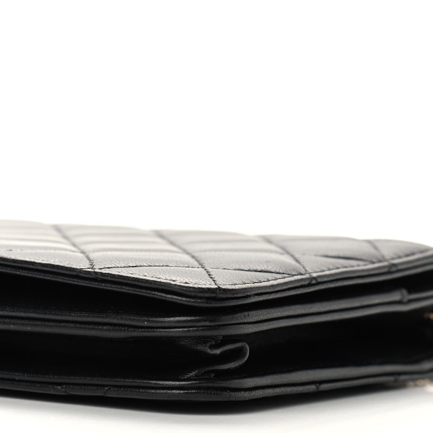 Lambskin Quilted Pearl Wallet On Chain WOC Black