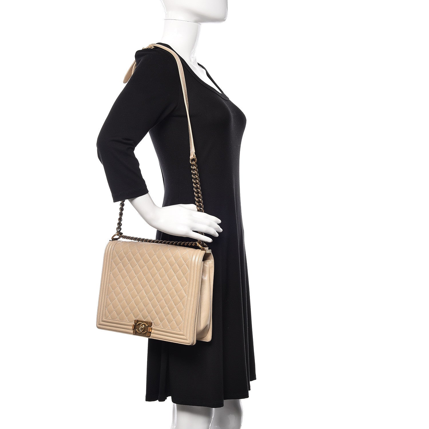 Chanel Glazed Calfskin Quilted Large Boy Flap Beige 2 of 10