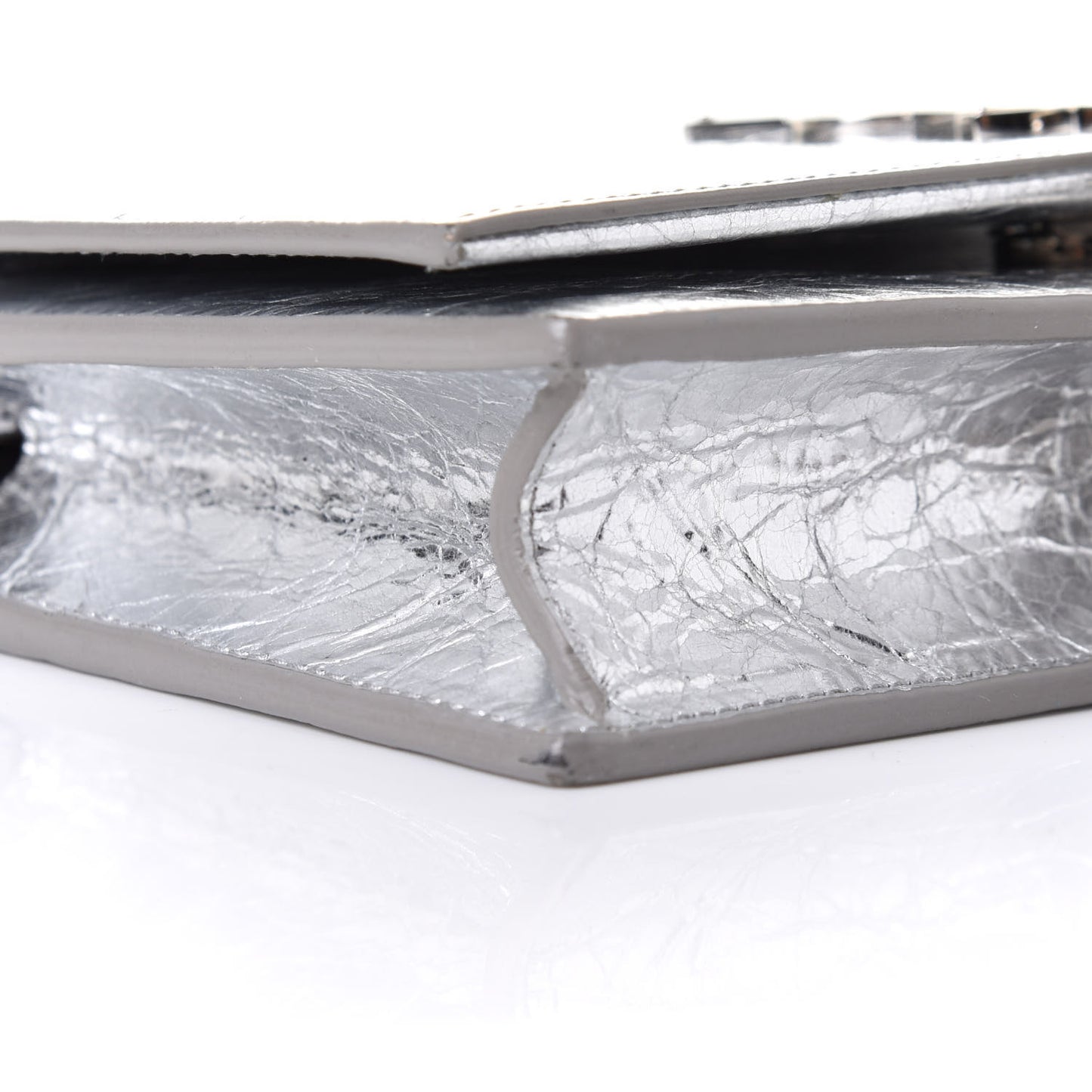 Metallic Crackled Calfskin Kate Monogram Tassel Chain Wallet Argento