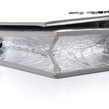 Saint Laurent Metallic Crackled Calfskin Kate Monogram Tassel Chain Wallet Argento 10 of 12