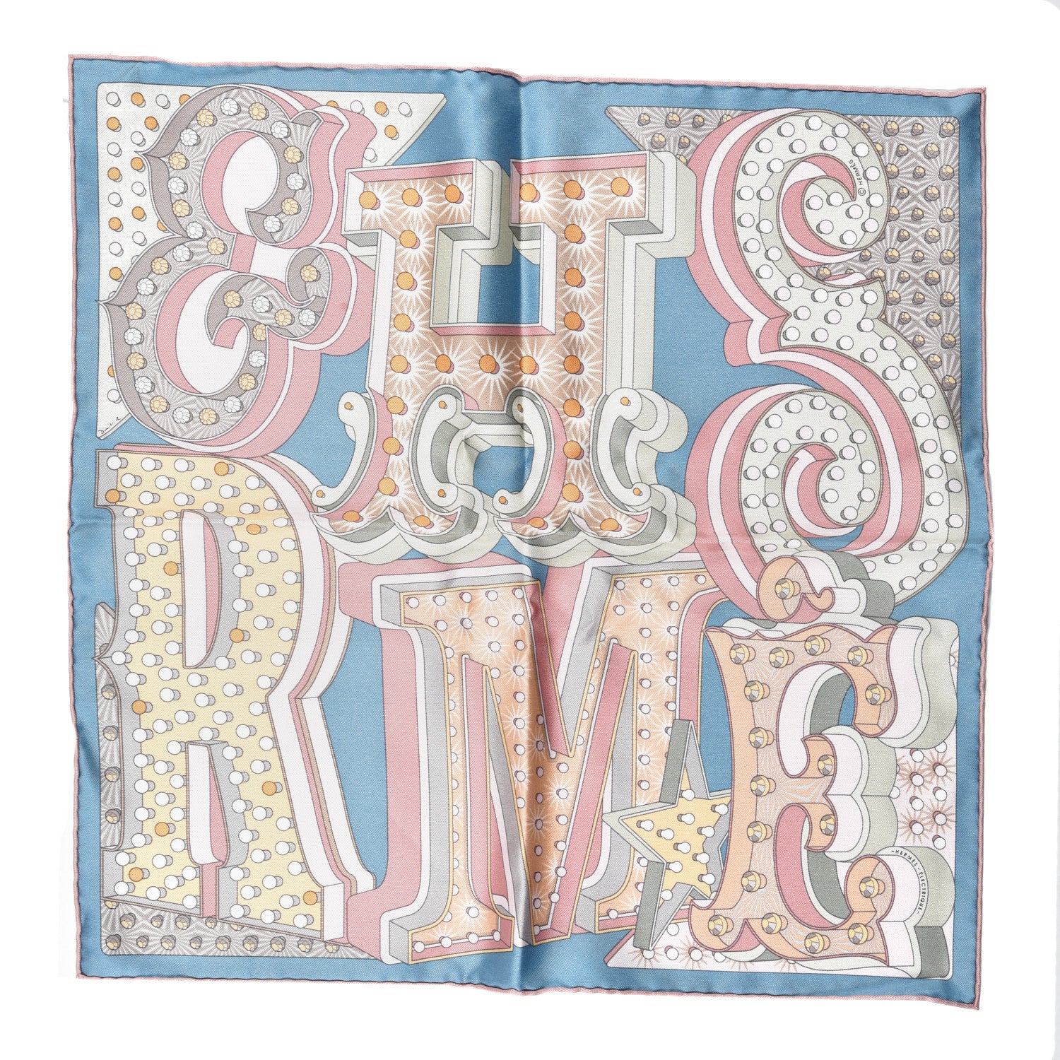 Hermes Silk Electrique Scarf 45 Bleu Glacier Vieux Rose 1 of 4