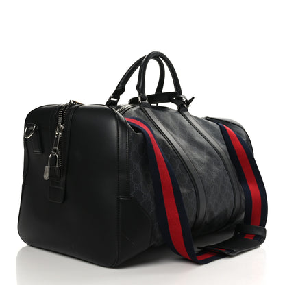 Gucci Soft GG Supreme Monogram Appia Calfskin Web Large Carry On Duffle Bag Black Grey 3 of 11