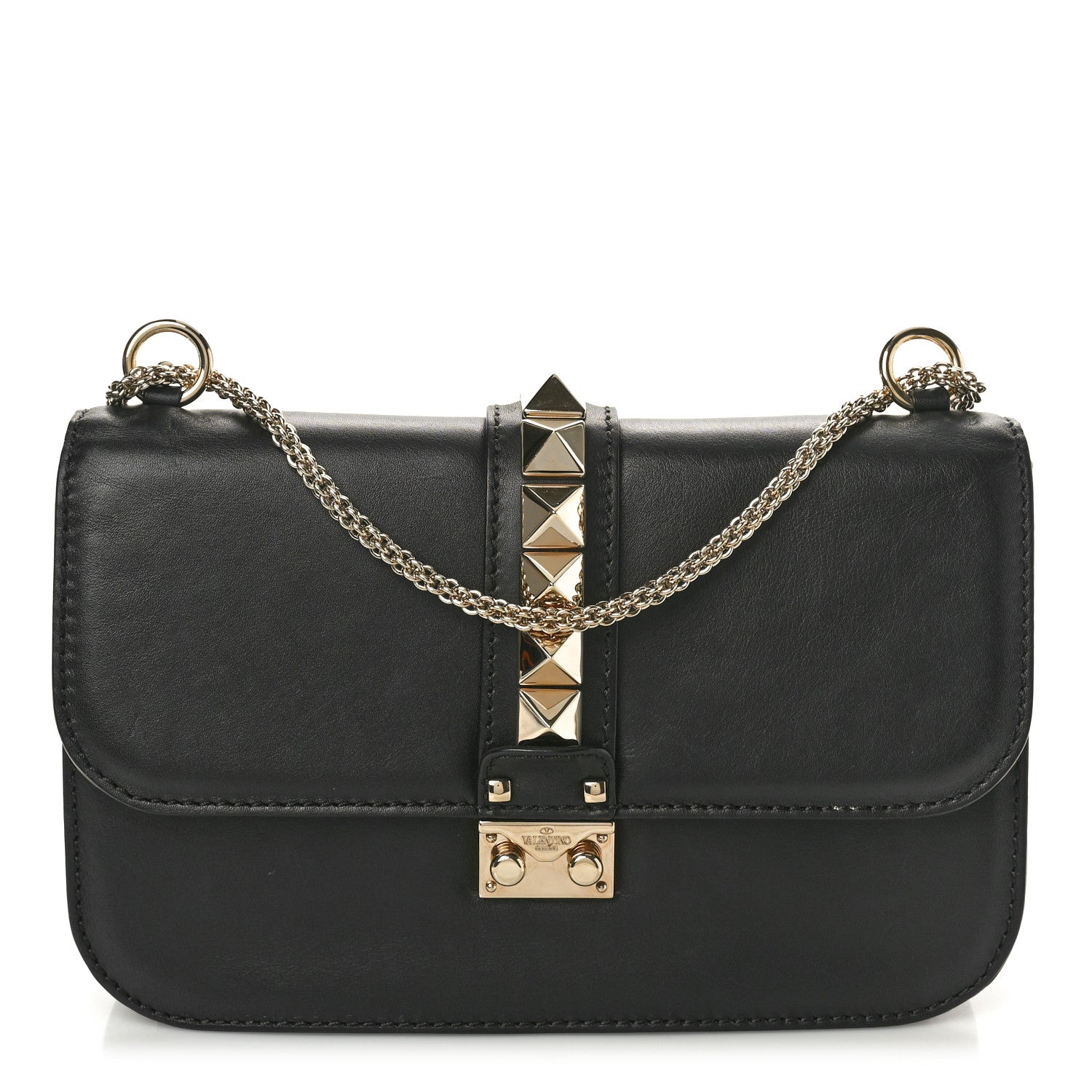 Valentino Garavani Vitello Medium Glam Lock Rockstud Flap Black 1 of 11