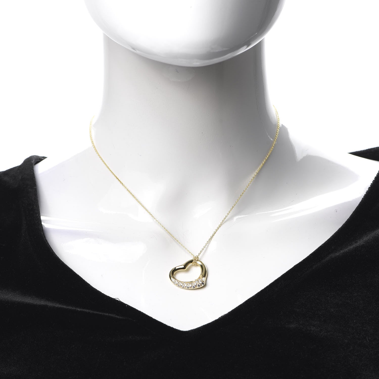 Tiffany 18K Yellow Gold Diamond 22mm Elsa Peretti Open Heart Pendant Necklace 2 of 5