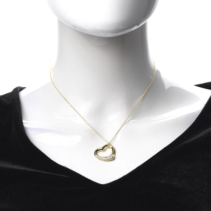 Tiffany 18K Yellow Gold Diamond 22mm Elsa Peretti Open Heart Pendant Necklace 2 of 5