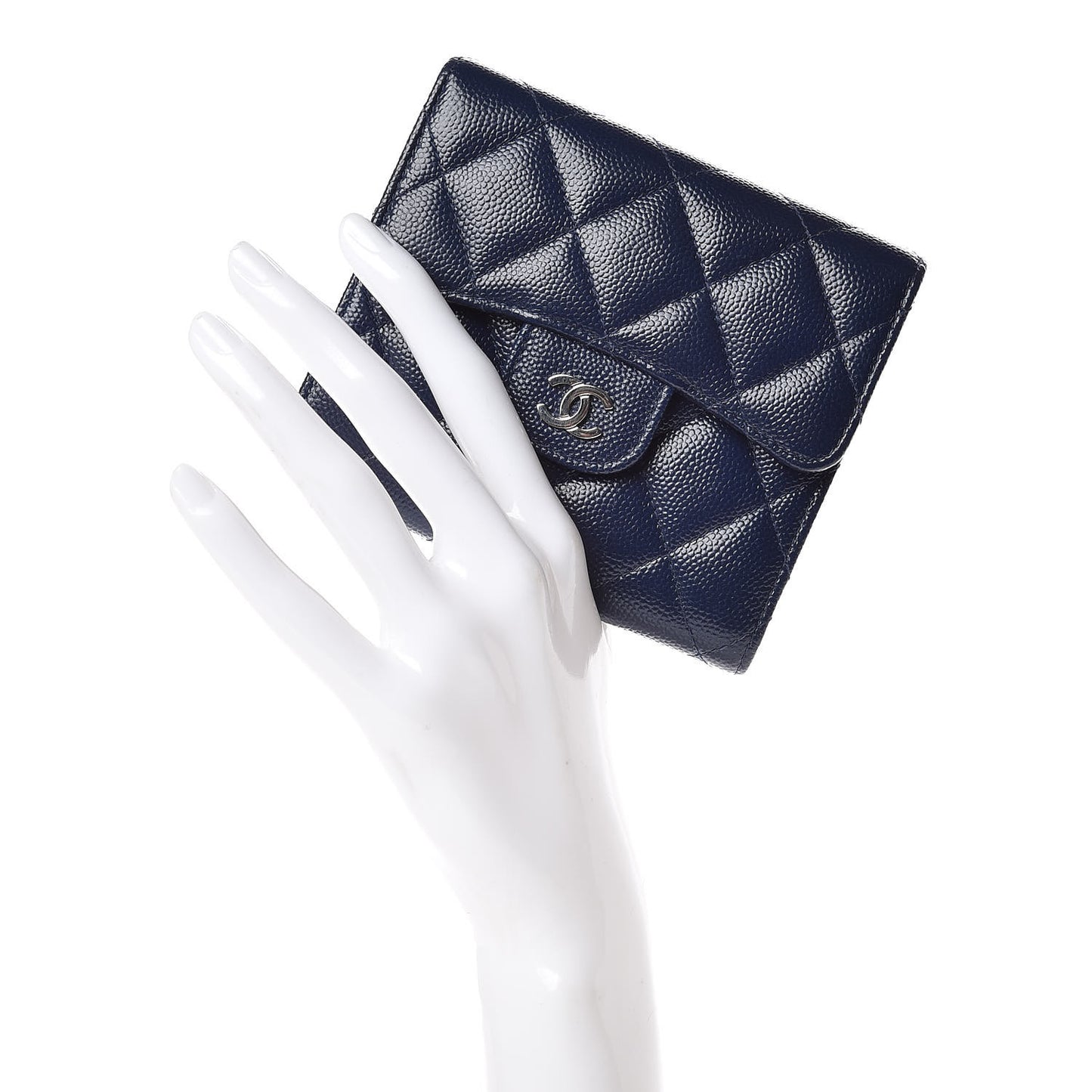 Caviar Quilted Compact Flap Wallet Navy