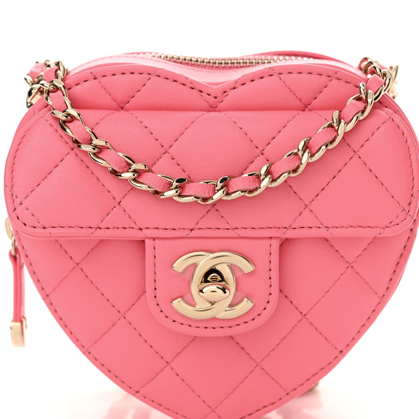 Lambskin Quilted CC In Love Heart Clutch With Chain Pink