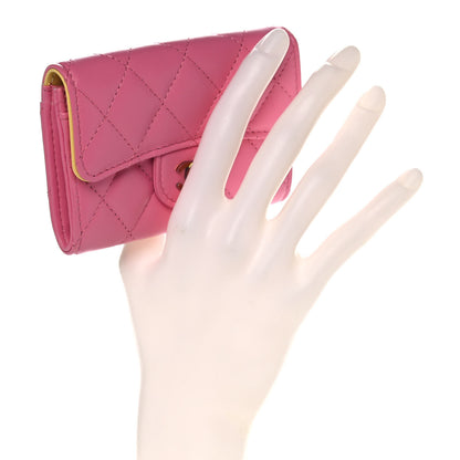 Chanel Lambskin Quilted Flap Card Holder Wallet Pink Yellow 2 of 11