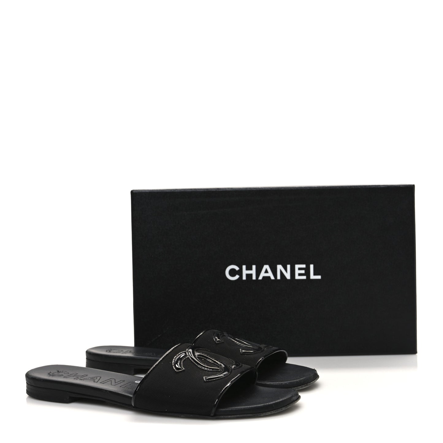 Mesh Patent Calfskin CC Mules 36.5 Black