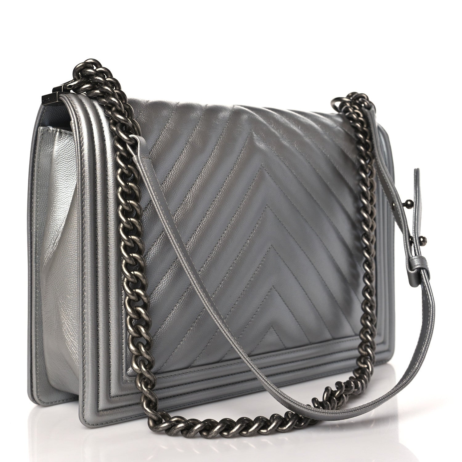Chanel Caviar Chevron New Medium Boy Flap Silver 3 of 9