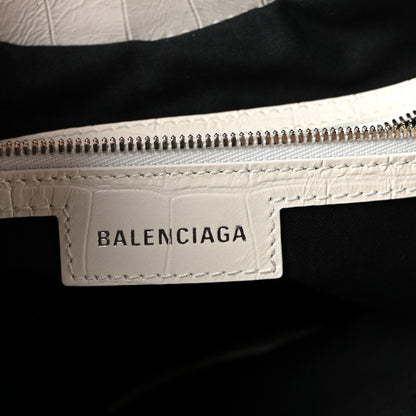 Balenciaga Extra Supple Calfskin Crocodile Embossed Medium Le Cagole Shoulder Bag White 6 of 10
