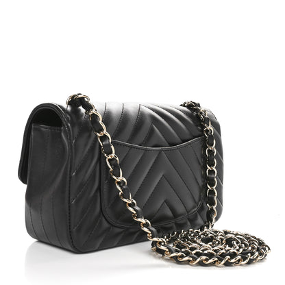 Chanel Lambskin Chevron Quilted Mini Rectangular Flap Black 2 of 10