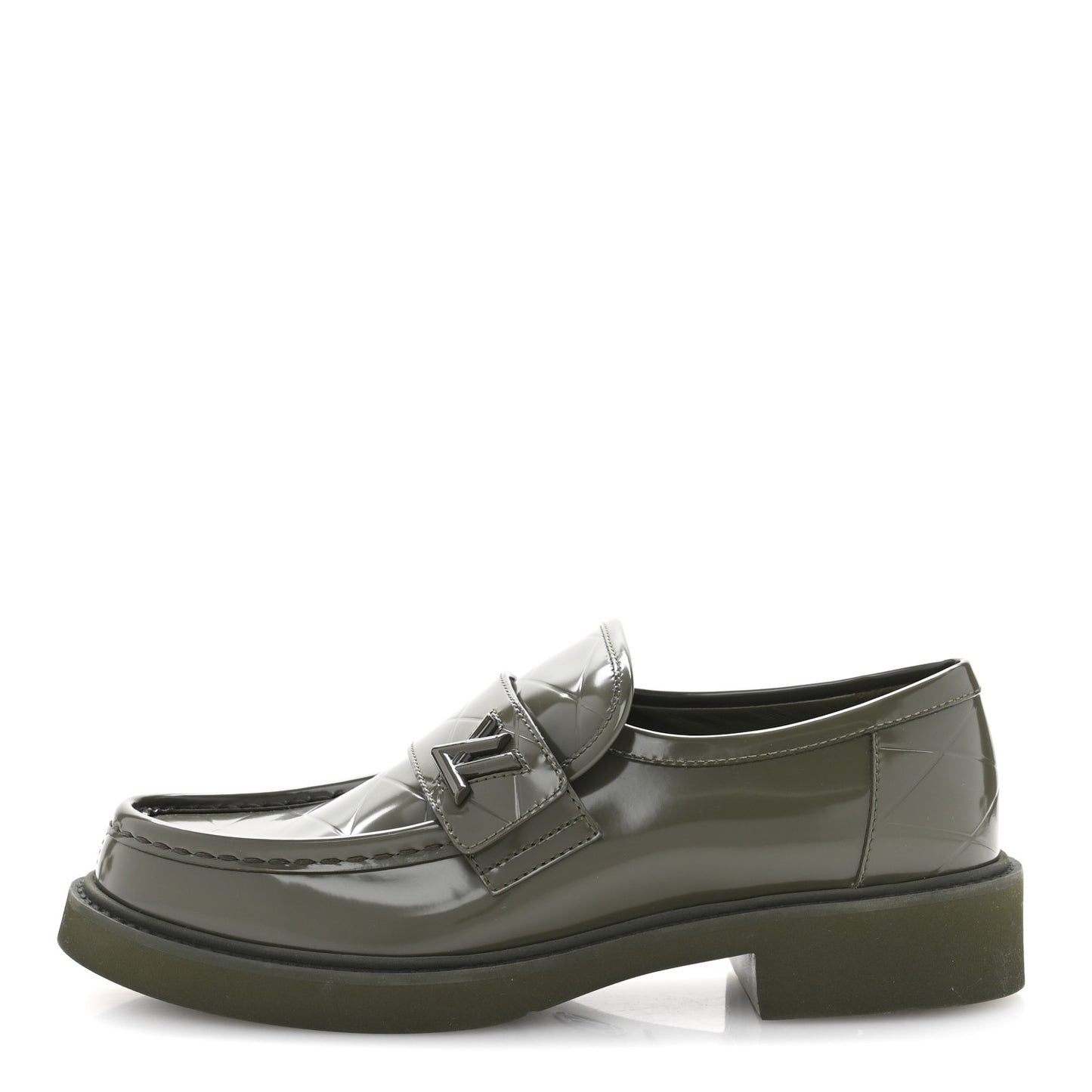 Shiny Calfskin Academy Loafers 38 Kaki