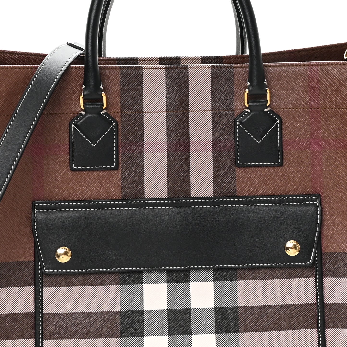 E-Canvas Check Calfskin Medium Freya Tote Dark Birch Brown