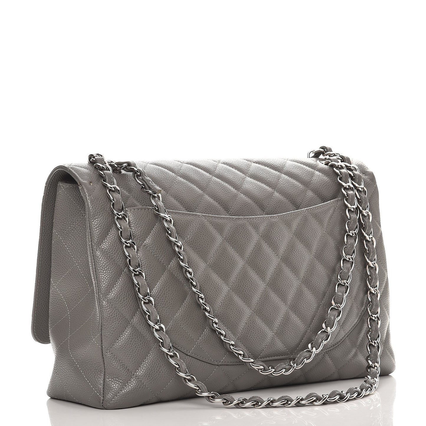 Caviar Quilted Maxi Single Flap Grey