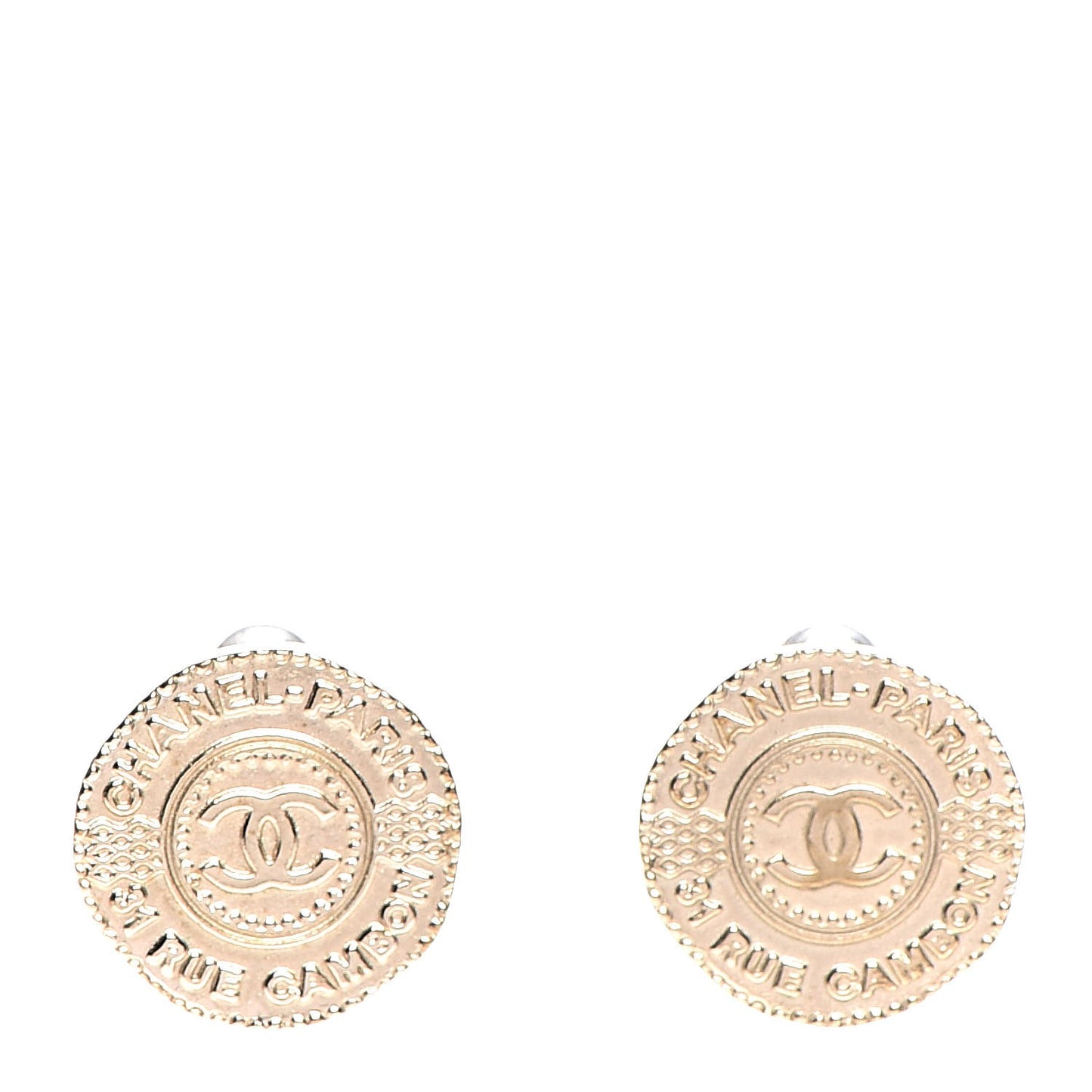Metal CC Rue Cambon Round Earrings Gold