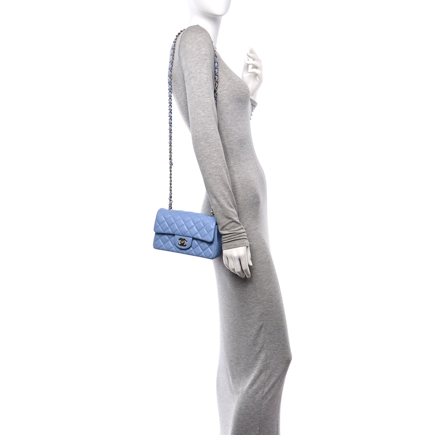 Chanel Lambskin Quilted Mini Rectangular Flap Light Blue 2 of 11