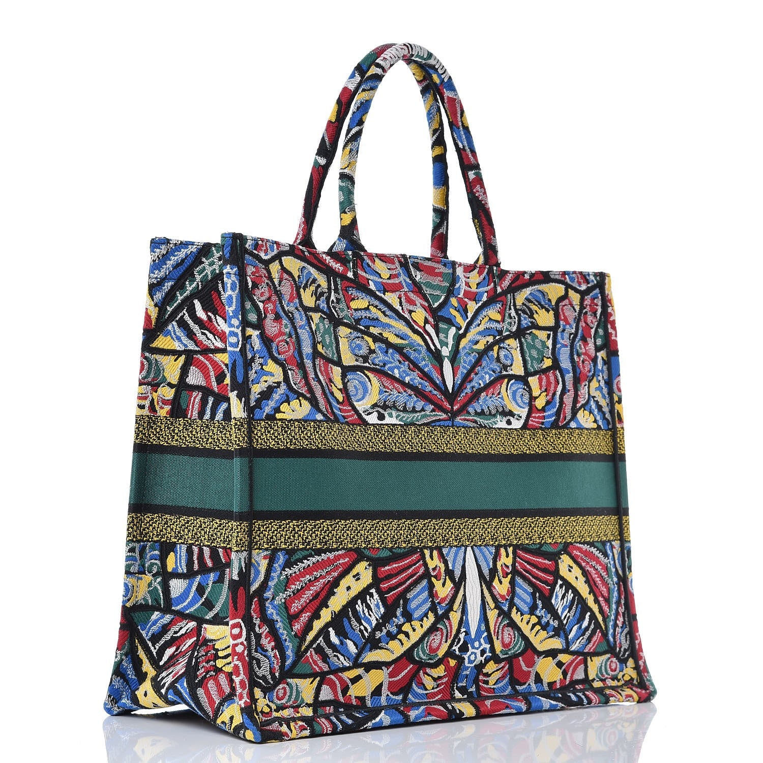 Christian Dior Canvas Embroidered Butterfly Book Tote Black Multicolor 3 of 9