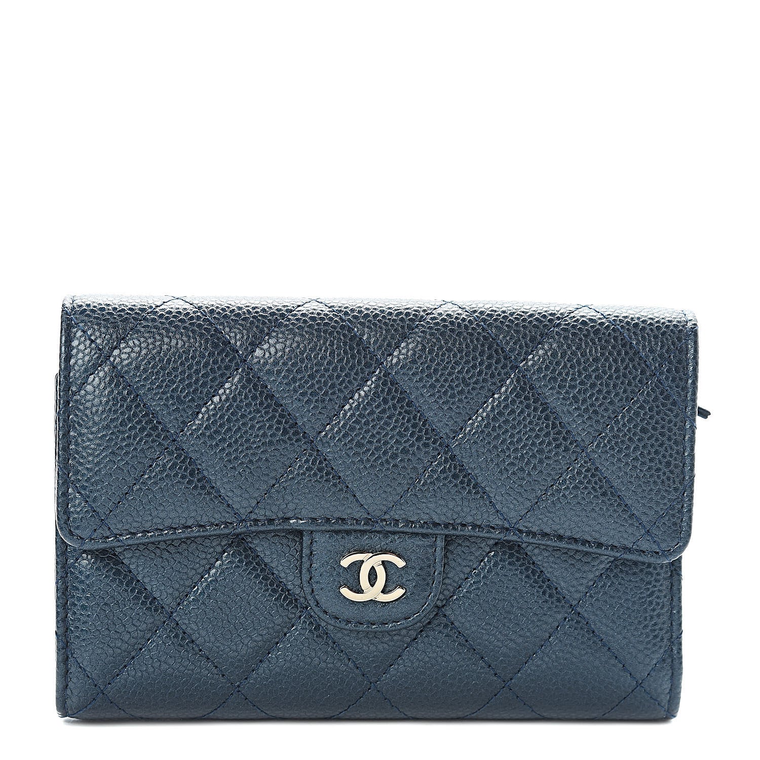 Chanel Metallic Caviar Quilted Medium Flap Wallet Dark Blue 1 of 8