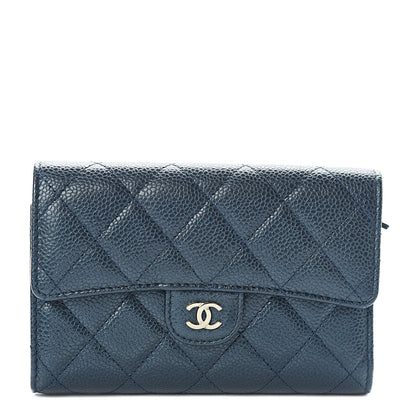 Chanel Metallic Caviar Quilted Medium Flap Wallet Dark Blue 1 of 8