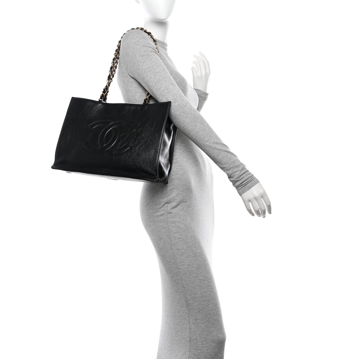 Shiny Aged Calfskin Shopping Bag Black