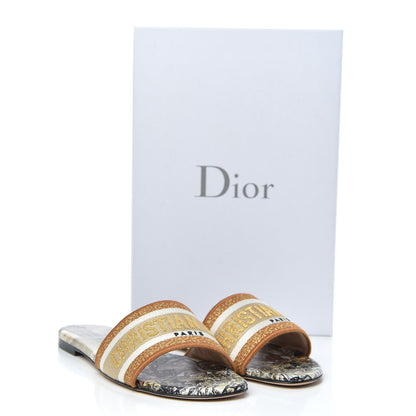 Christian Dior Canvas Lurex Baobab Embroidered Dway Flat Slide Sandals 38.5 Beige 10 of 10