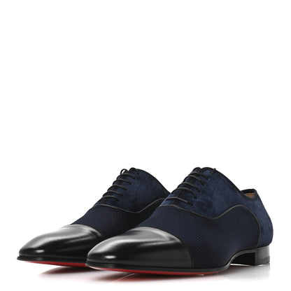 Christian Louboutin Calfskin Suede Tissu Mens Greggo Orlato Flat Oxfords 42.5 Black Nocturne 7 of 16