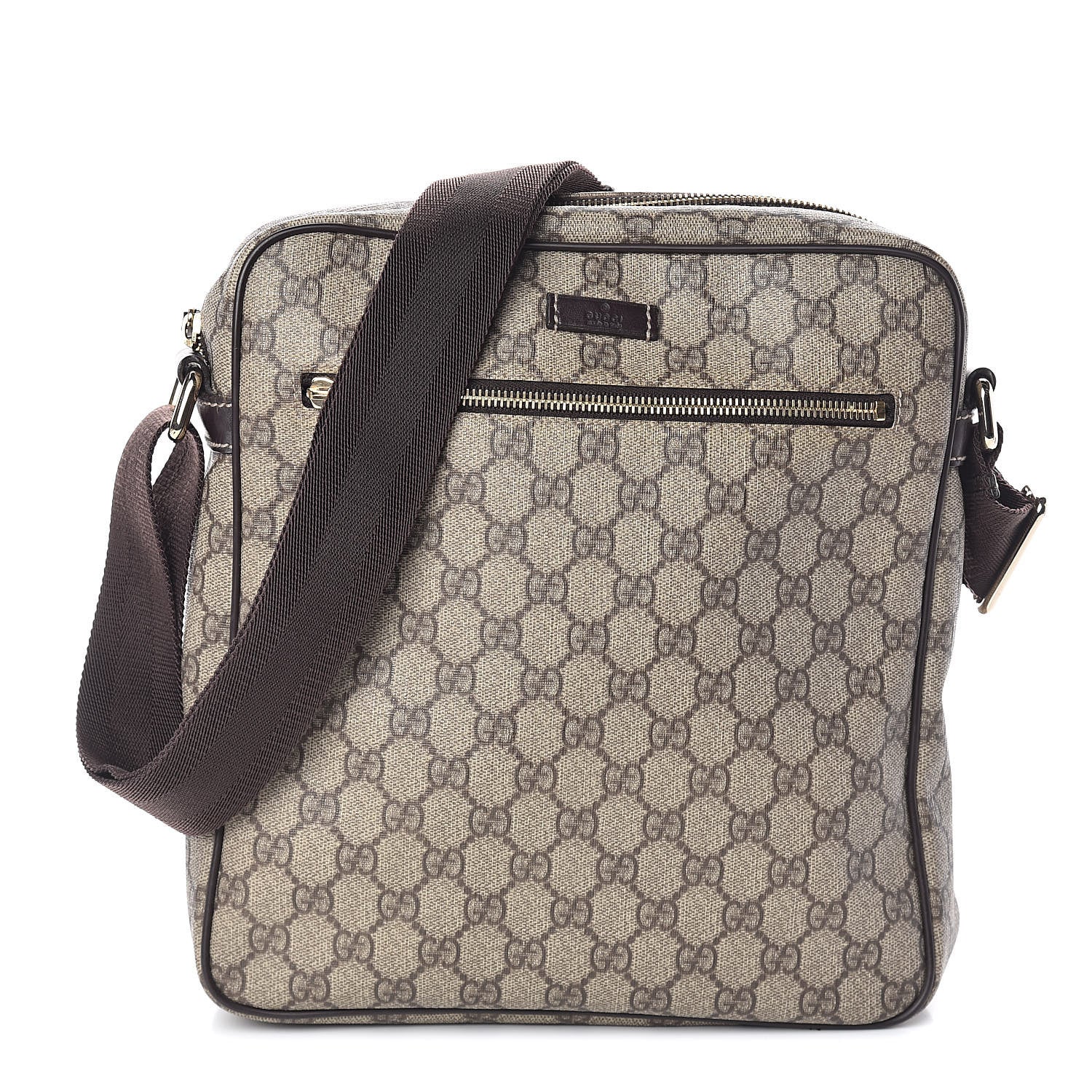 Gucci GG Plus Monogram Selleria Calfskin Medium Messenger Bag Beige Ebony Cocoa Dark Chocolate 1 of 9
