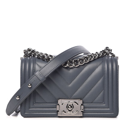 Chanel Calfskin Chevron Quilted Small Boy Flap Grey 1 of 12