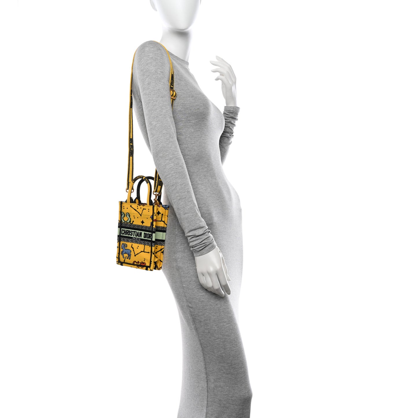 Canvas Embroidered Pixel Zodiac Mini Book Tote Phone Bag Jaune Multicolor
