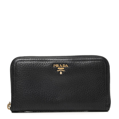 Prada Vitello Daino Zip Around Wallet Black 1 of 9
