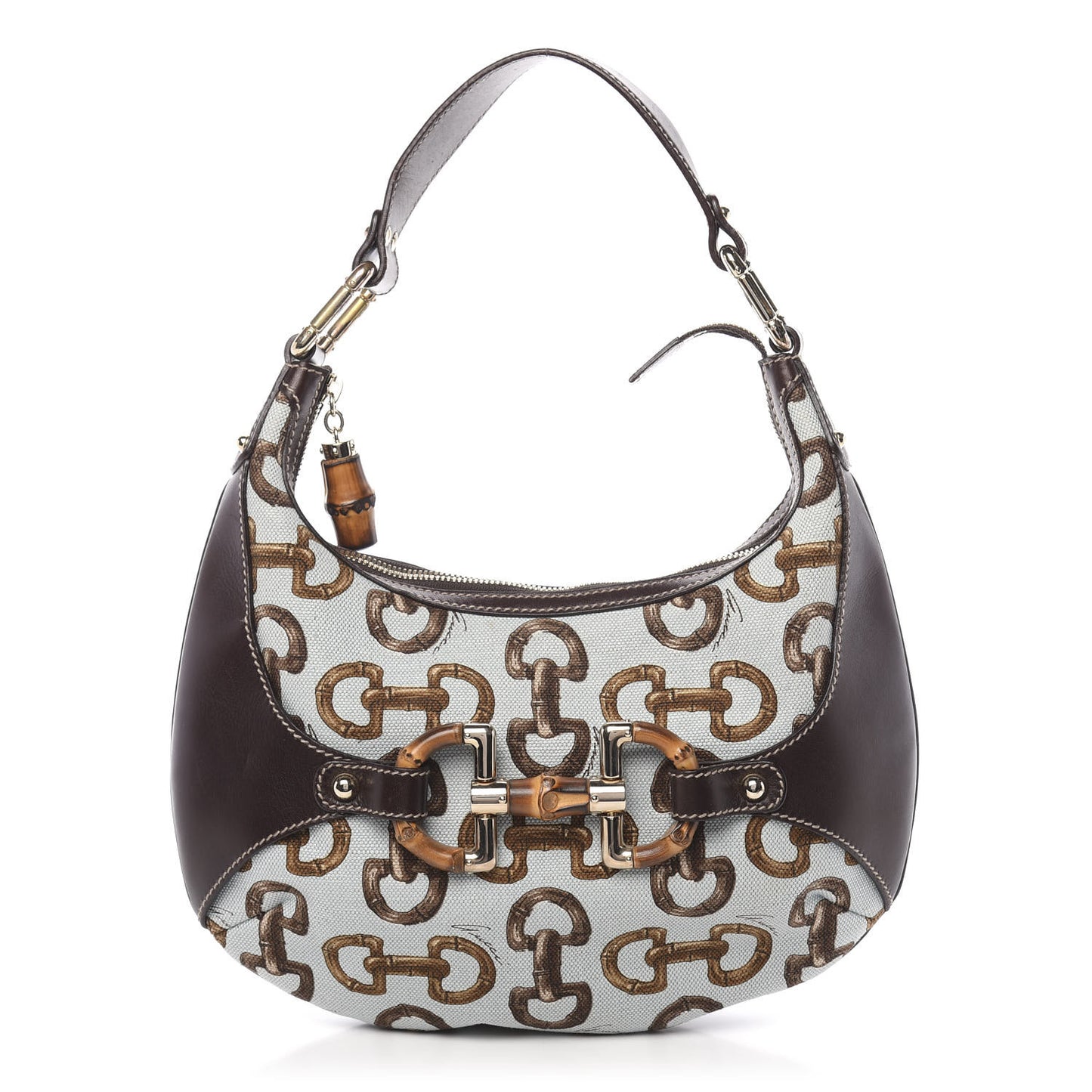 Canvas Bamboo Horsebit Print Amalfi Hobo Dark Brown
