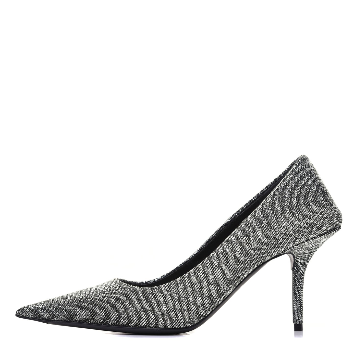 Shiny Fabric Square Knife 80mm Pumps 38 Silver
