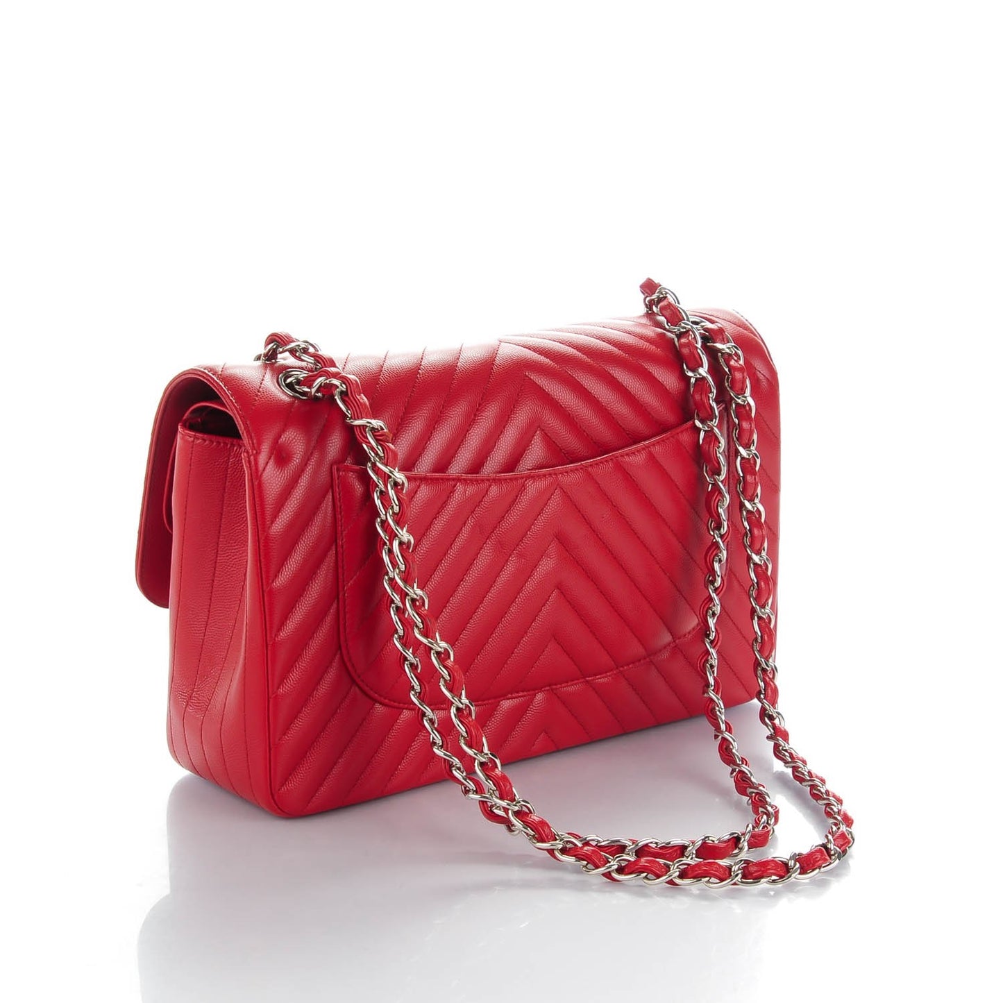 Caviar Chevron Quilted Jumbo Double Flap Red