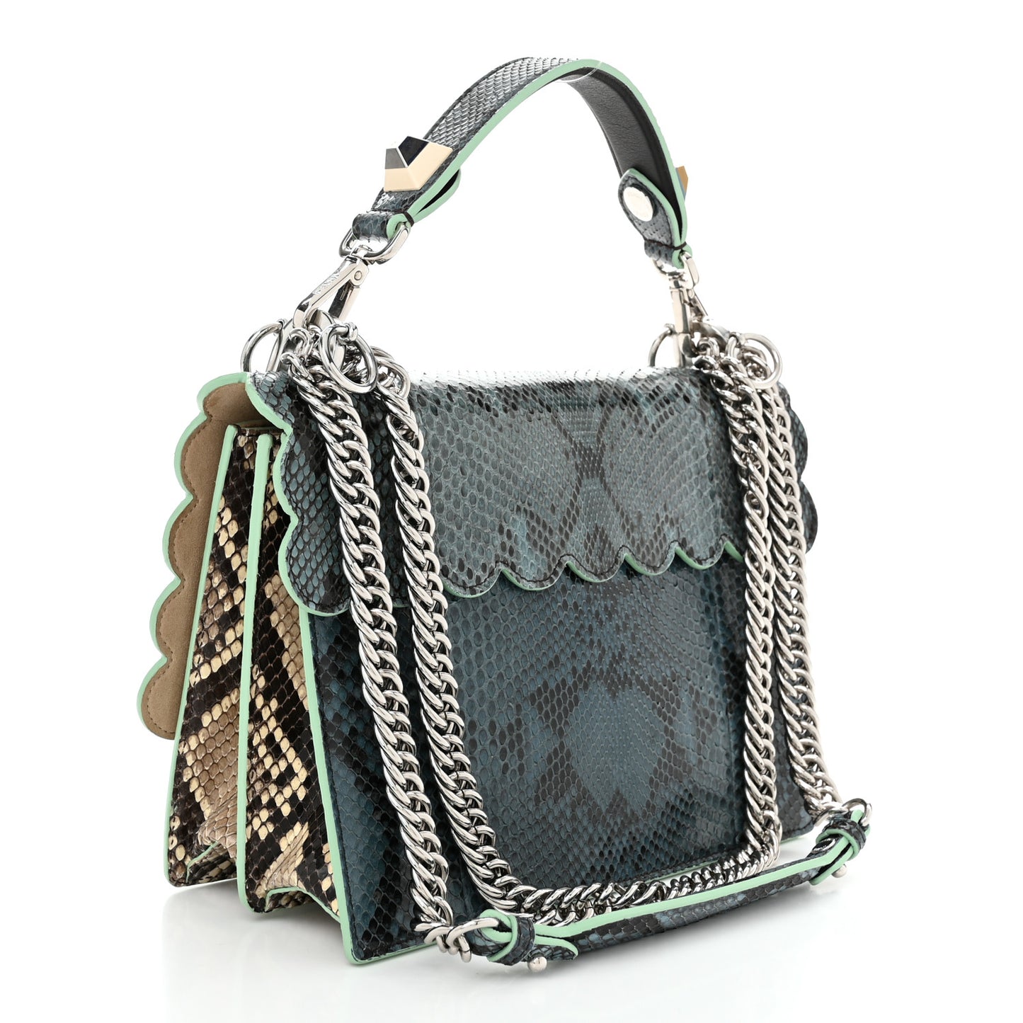 Snakeskin Scalloped Studded Kan I Shoulder Bag Borchie Borchie Pavone Makeup